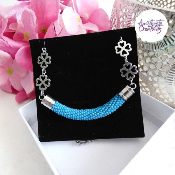 FLOREA || Collier Ras de cou Avec Pendentif Crocheté Fait Main En Acier Inoxydable Et Perles “Miyuki”